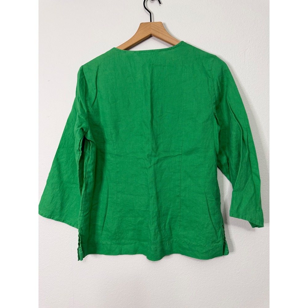 Vintage Susan Bristol - 100% Linen Kelly Green Embroidered Blouse Size Large - Picture 4 of 8